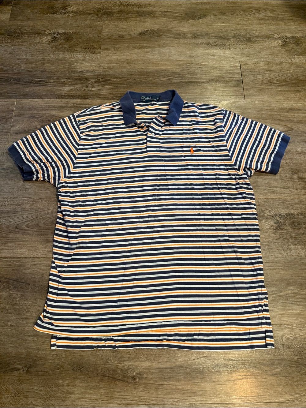 Polo Ralph Lauren Mens Short Sleeve Orange Blue Striped Polo Shirt Size XXL